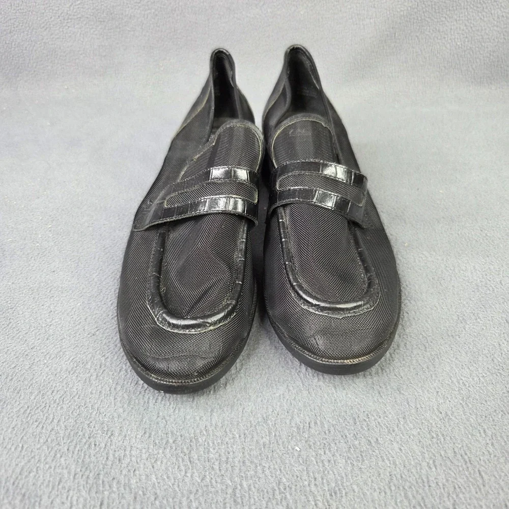 Zac‎ Posen Alisa Black Mesh Croc Embossed Leather Heeled Loafer US 9M